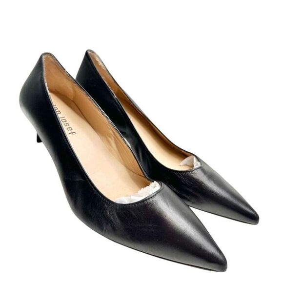 Jon Josef Pumps Size 6.5 Black Leather Tina Kitten Heel Pointed Toe Shoes - Picture 1 of 9